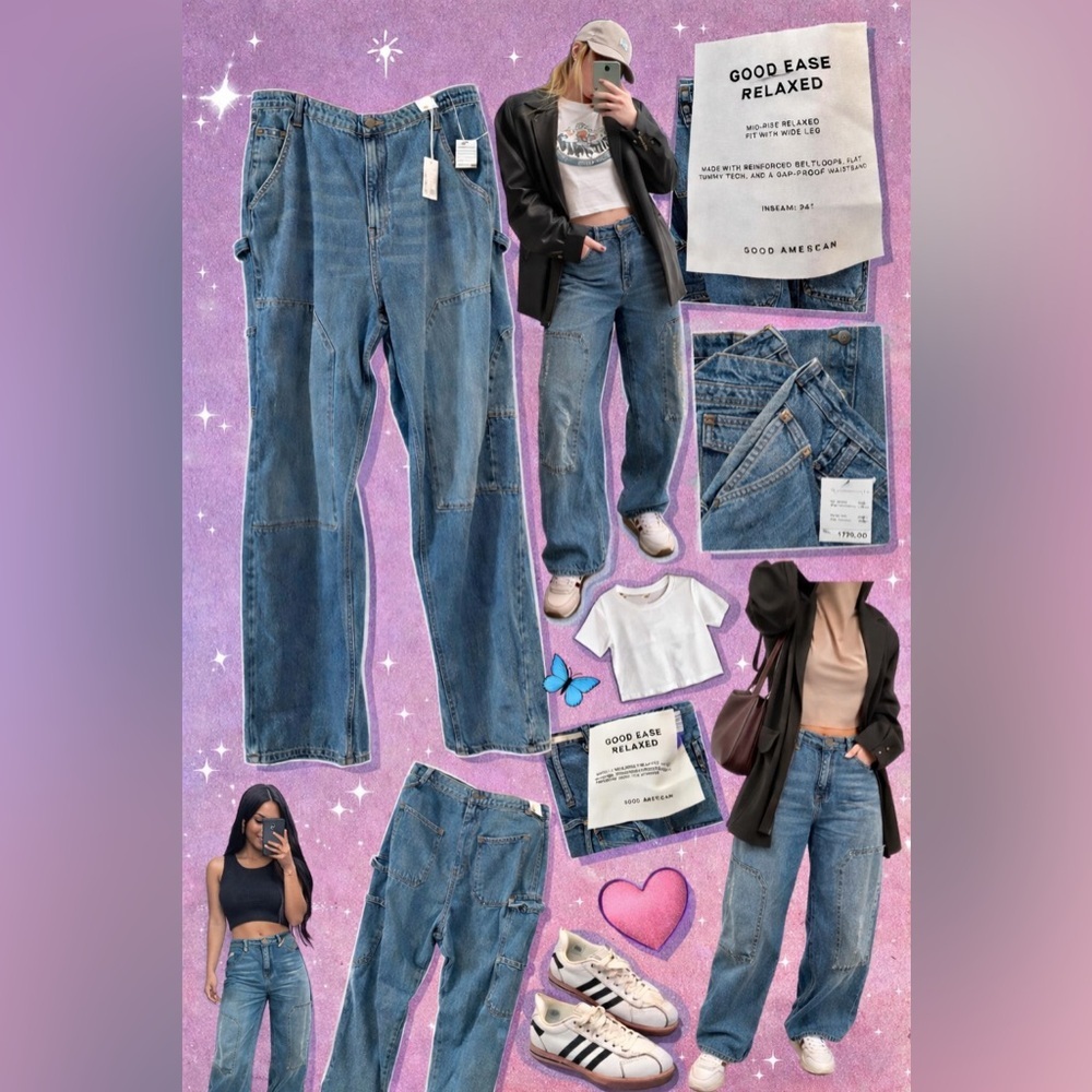 Good American Good Ease Relaxed Utility Jeans NWT Size 20 Plus 34” Inseam tall - Picture 3 of 11